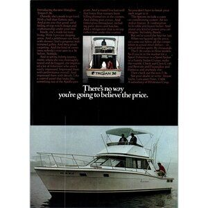 1971 Trojan Yachts F-36 Flybridge Yacht Vintage Print Ad Nautical 70s Wall Art